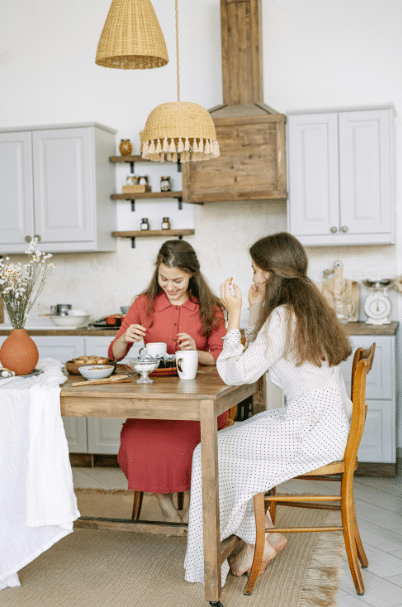 Two friends enjoying a conversation.