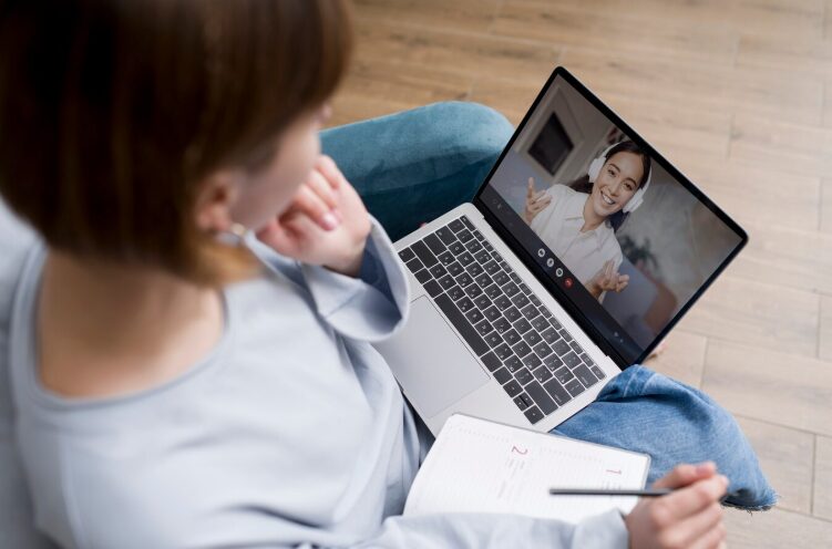 Therapist talking with client during a virtual therapy session