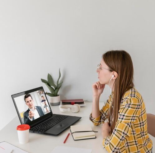 Woman attending her first virtual therapy appointment